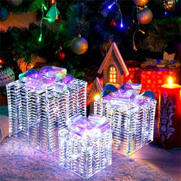 3 Glowing Christmas Gift Boxes With Bows