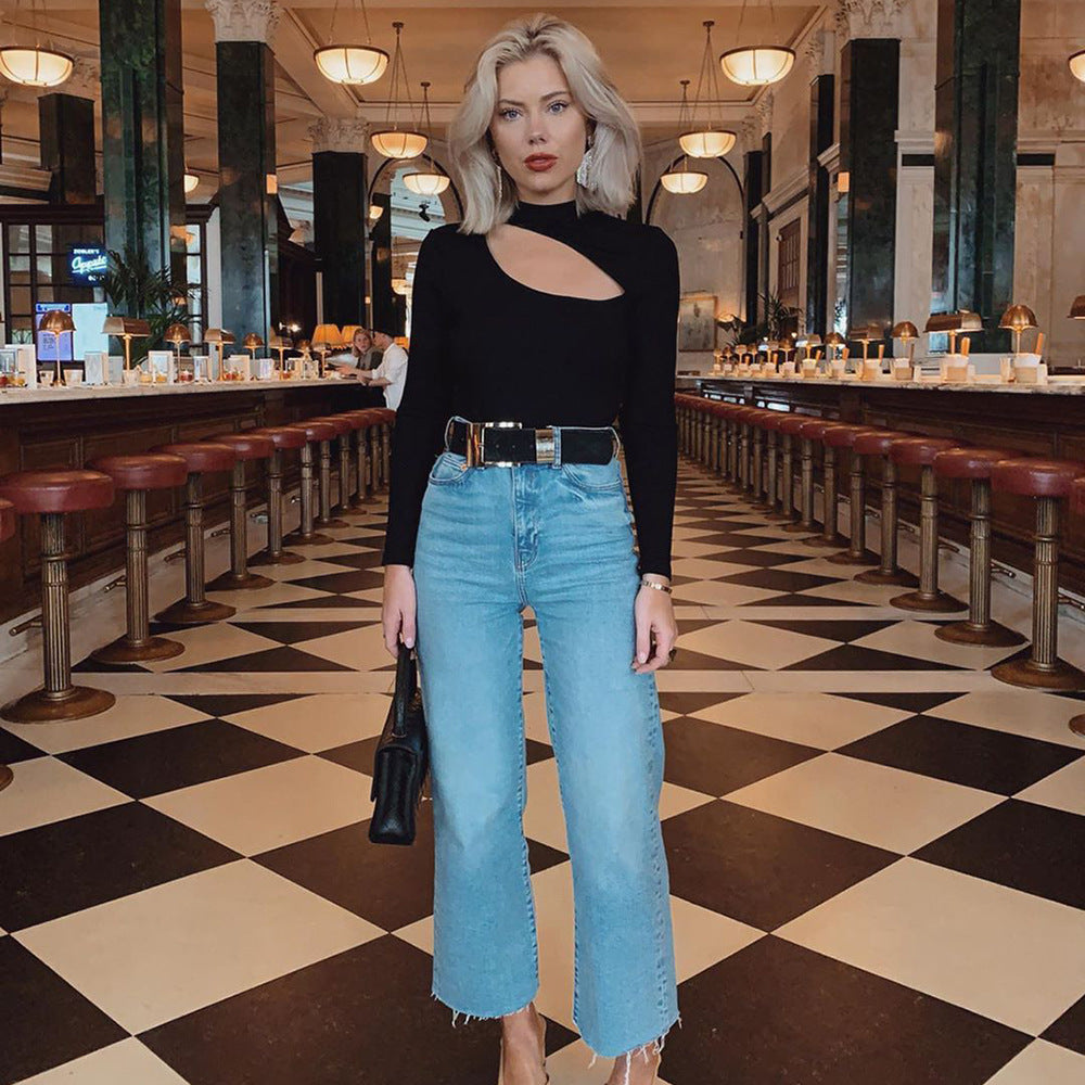 Women's Long-sleeved Jumpsuit Sexy Hollow Jumpsuit