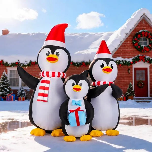 6FT Lighted Christmas Inflatable Decoration, Inflatable Penguin Family, Funny Blow Up Yard Decorations With Built-in LED Lights For Holiday Party Front Yard Lawn Garden Decor