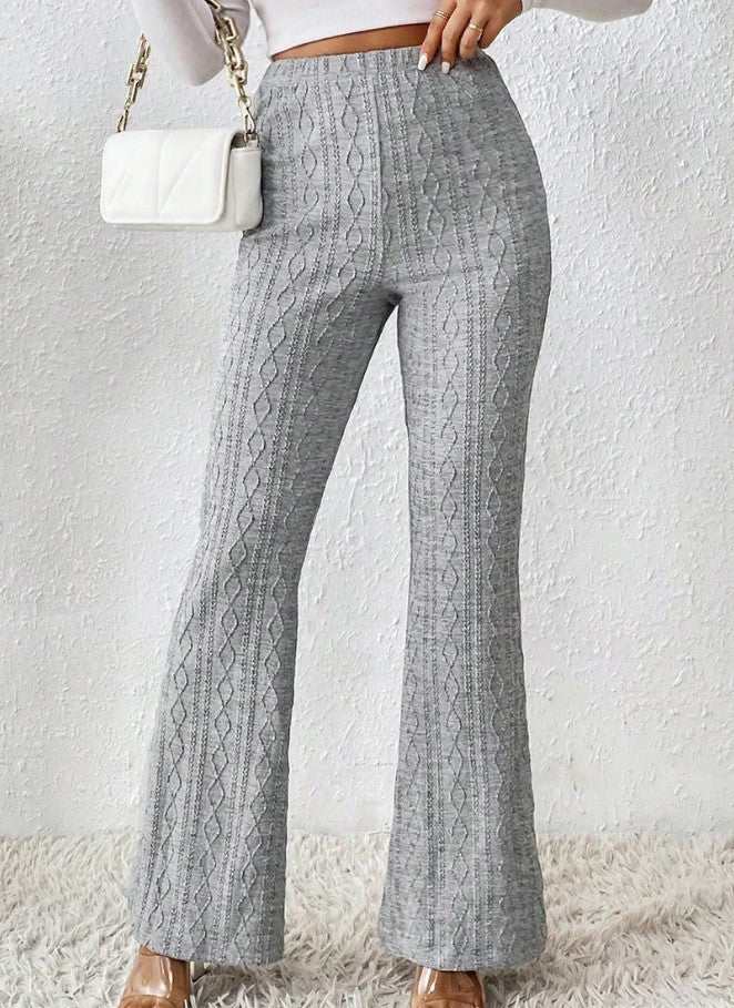Solid Color Knitted Jacquard Flared Women's Trousers