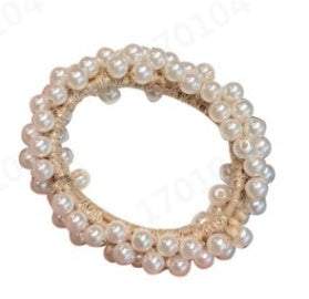 Beaded hair rope with cloth base and pearl-like beads for stylish hair decor