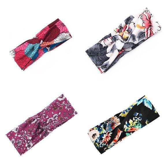 Boho Chic floral cross headbands in various colorful patterns and fabric style for women
