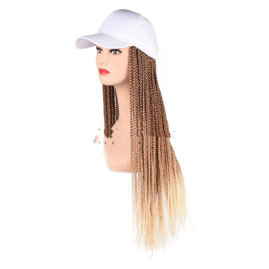 White cap with long ombre color braided hair rope attached mannequin head