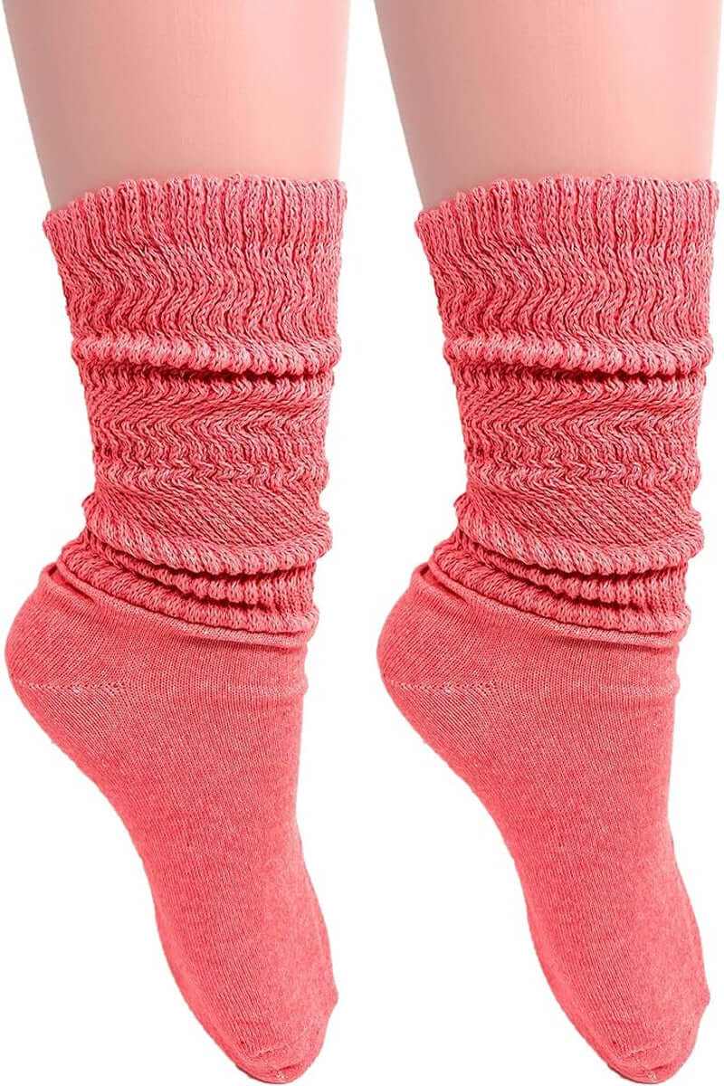 Breathable cotton slouch socks in coral, perfect for casual wear and lounging.