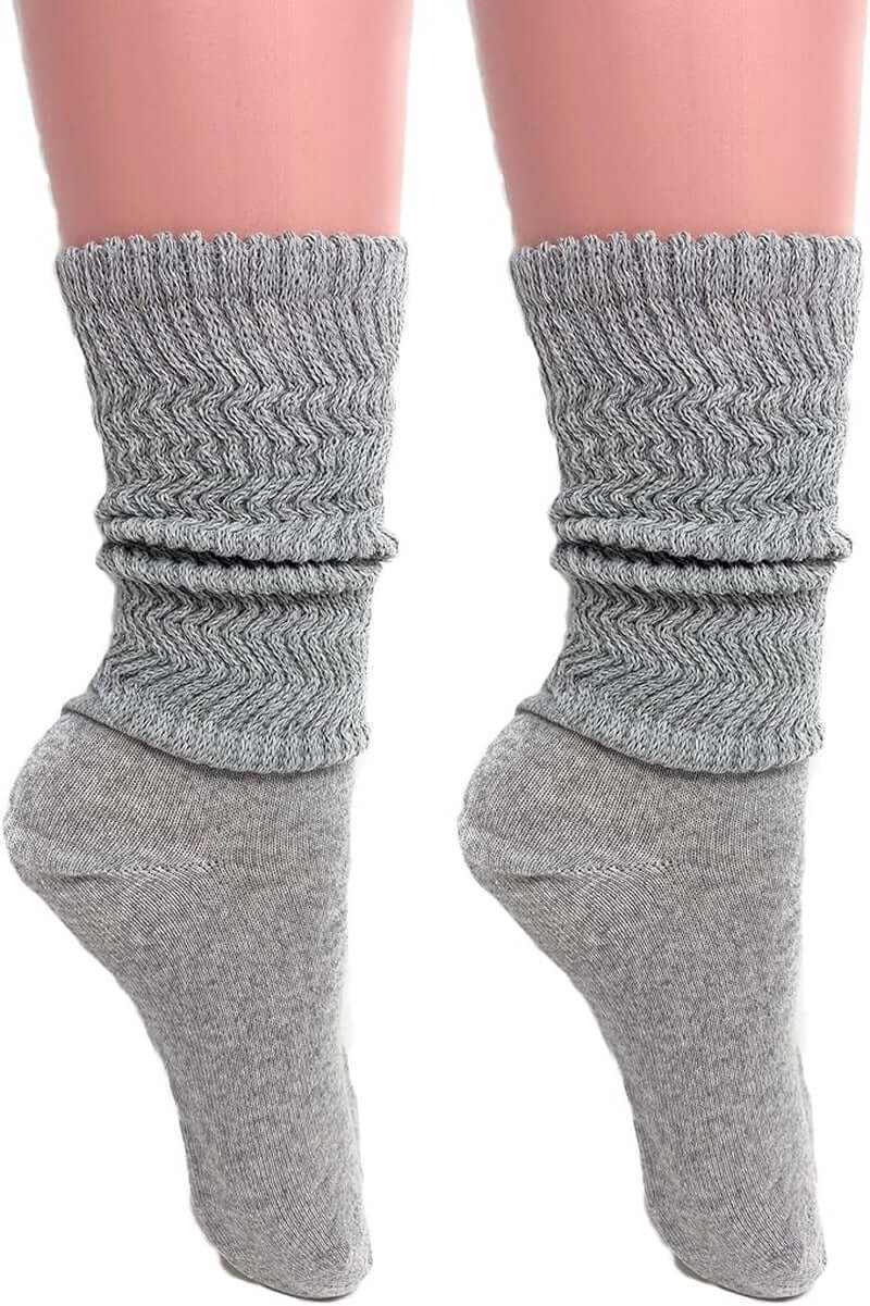 Gray breathable cotton slouch socks showcasing trendy slouch design, perfect for casual wear and lounging.