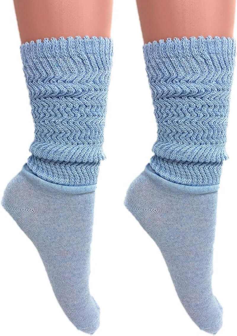 Light blue breathable cotton slouch socks, soft and stylish, perfect for casual wear and lounging.