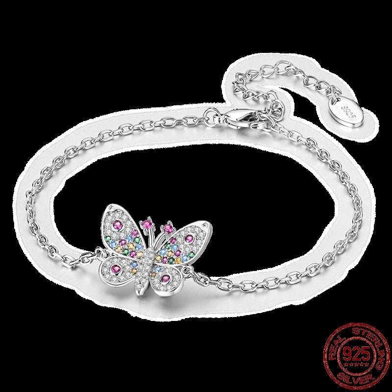 Infinity Hamsa sterling silver bracelet with colorful butterfly charm and adjustable chain clasp
