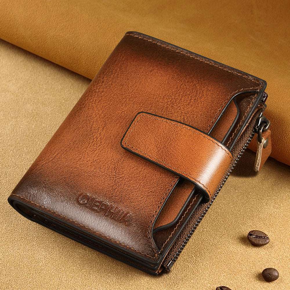Men's Leather Wallet Multi-function Anti-theft Zipper Coin Purse