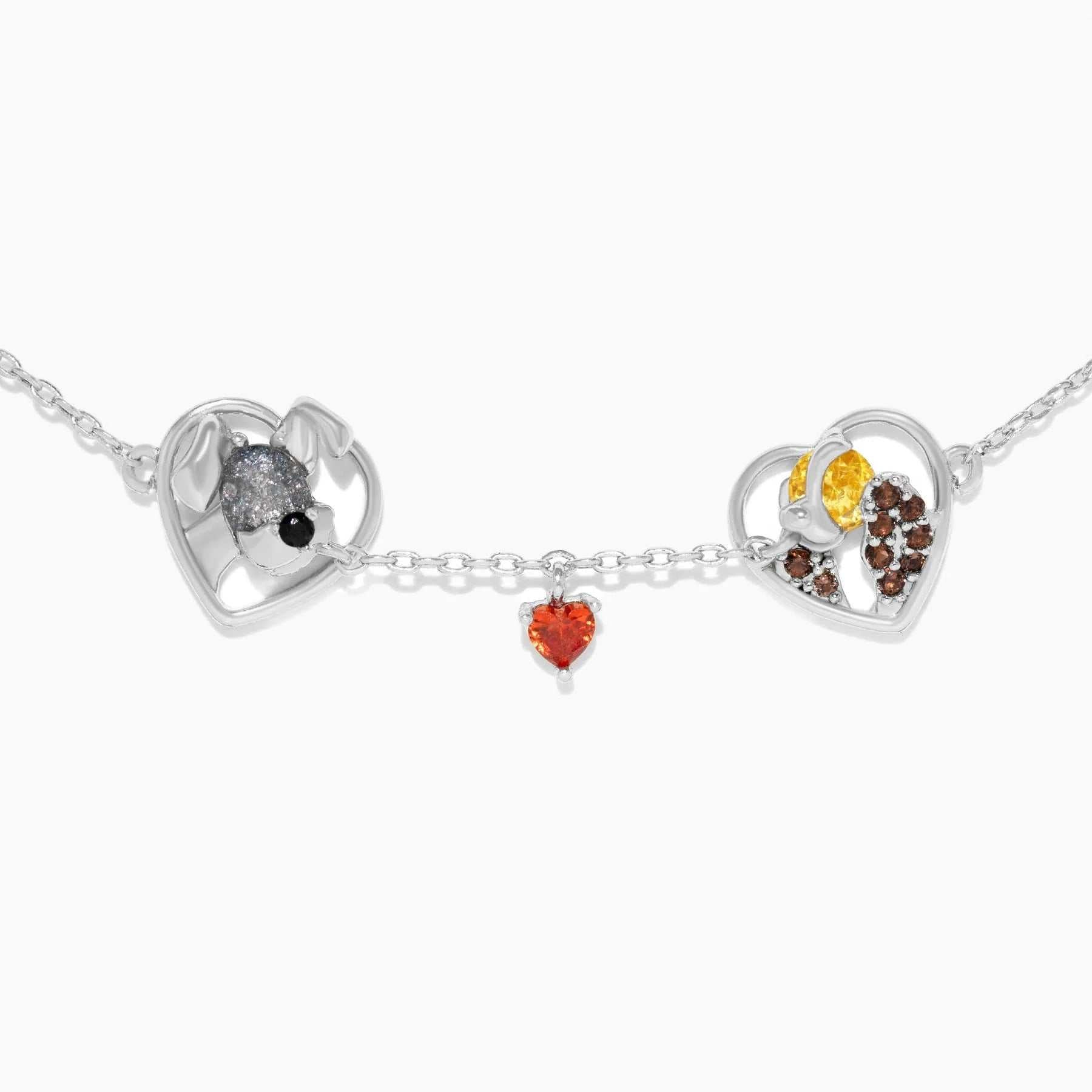 Silver cartoon dog couple heart-shaped pendant bracelet with orange love arrow charm