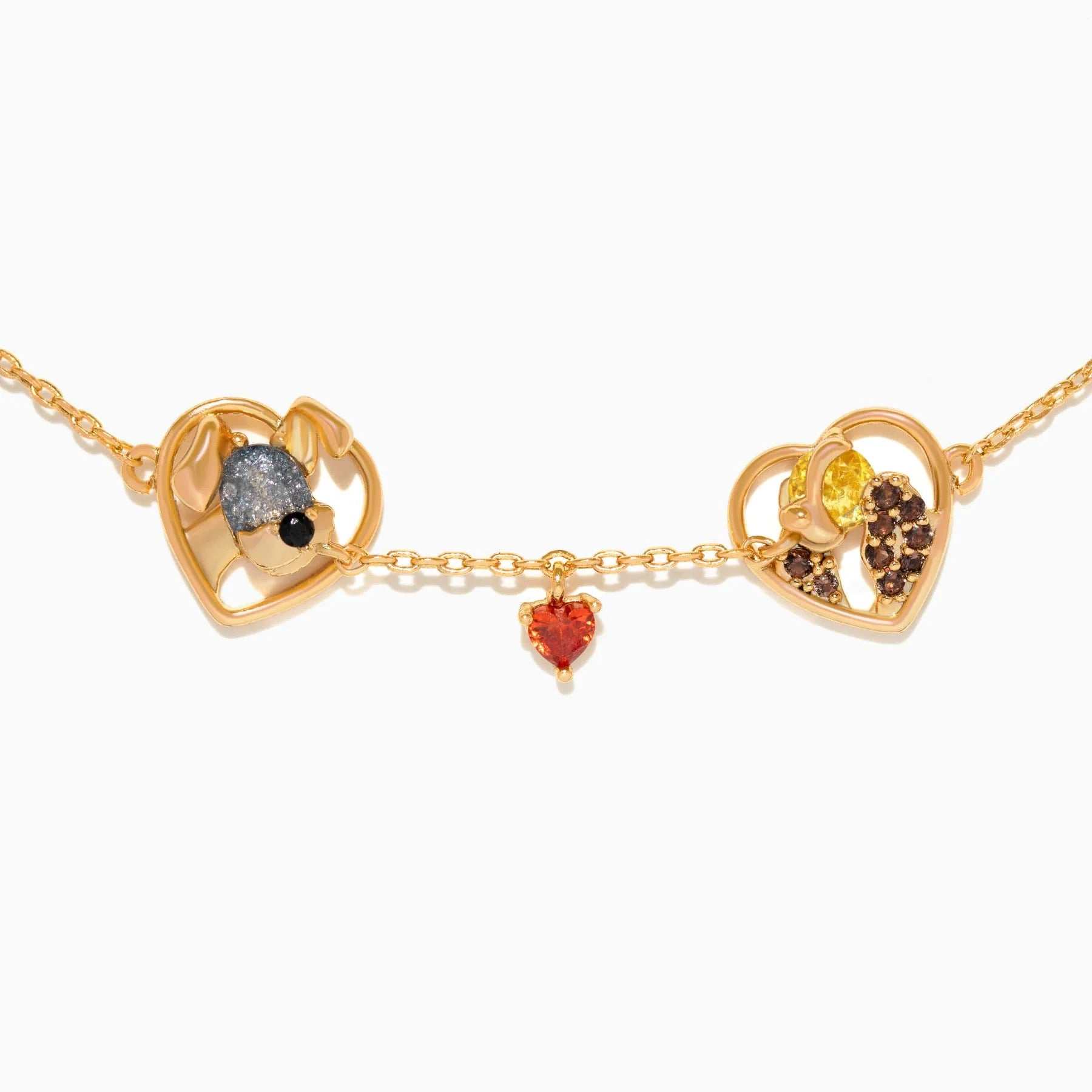 Gold electroplated cartoon dog couple heart-shaped pendant bracelet with arrow of love detail
