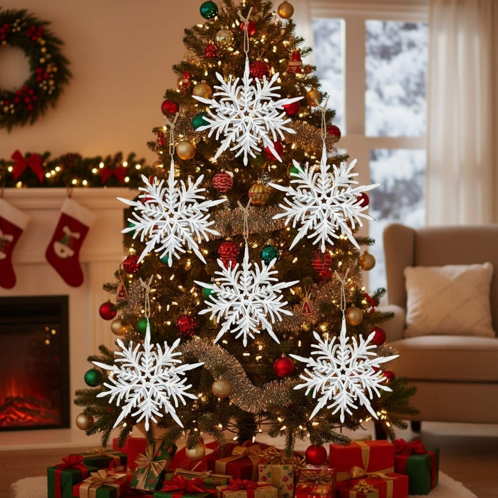 6PCS Set 6.1in Snowflake Christmas Hanging Ornaments Tree Hangers Rustic Metal Christmas Tree Decorations Holiday Party Supplies