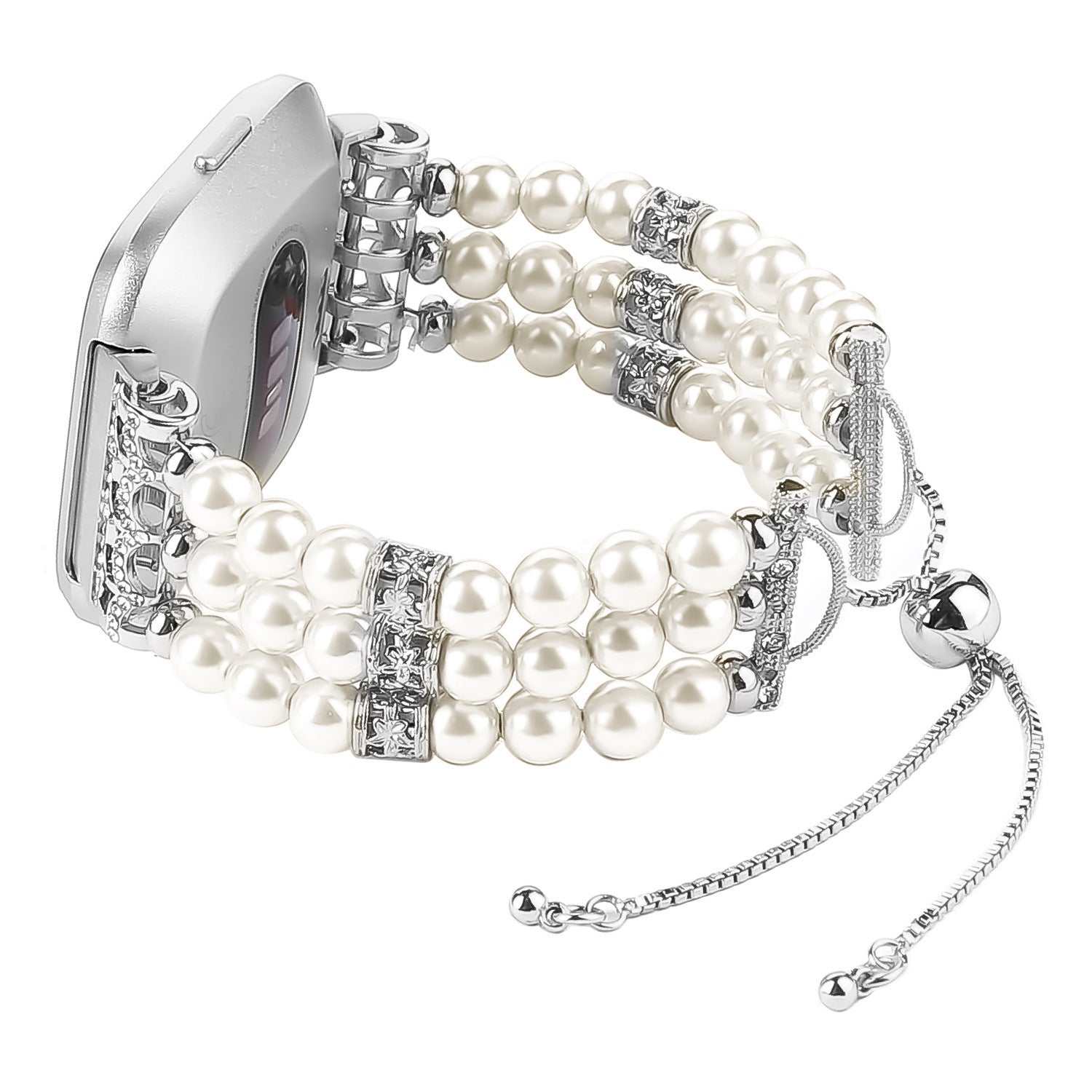 Pearl strap wristband for versa series with elegant white pearls and adjustable alloy clasp