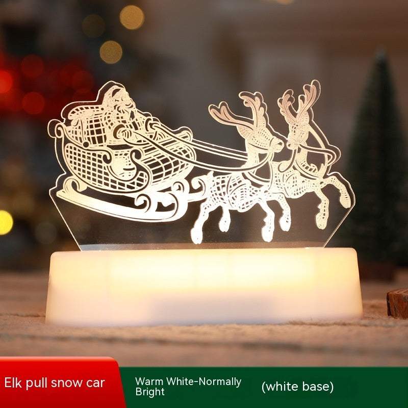 Christmas 3D lamp LED night light with Santa sleigh and reindeer design on white base