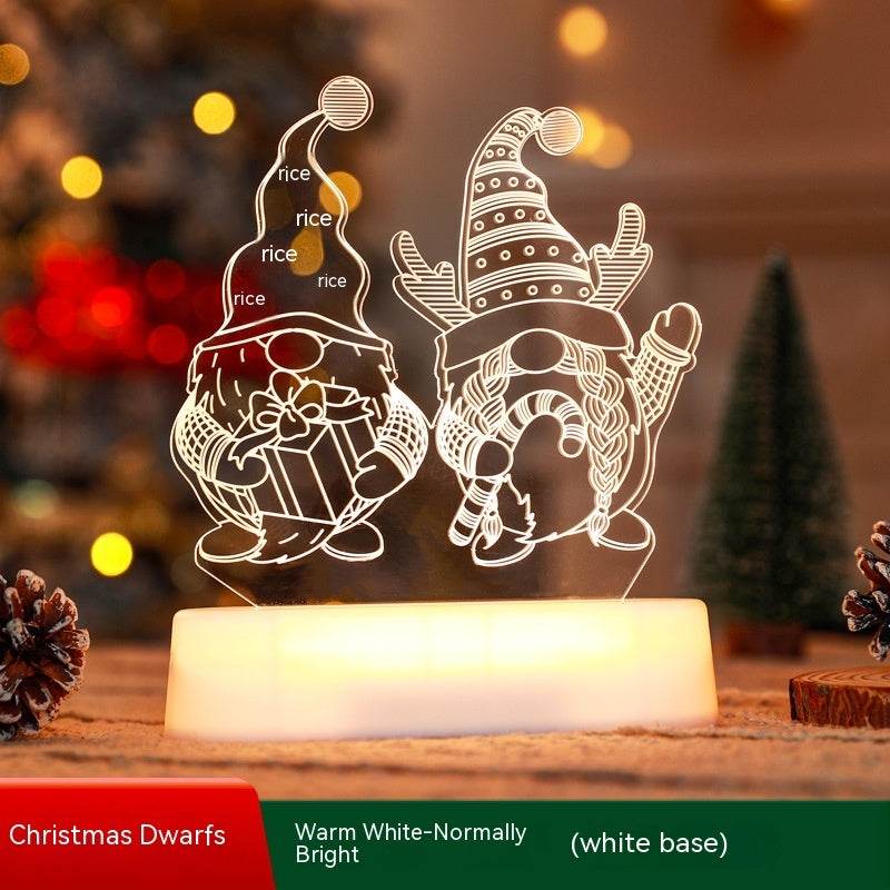 Christmas 3D lamp LED night light featuring two Christmas dwarfs in festive hats, warm white illumination.