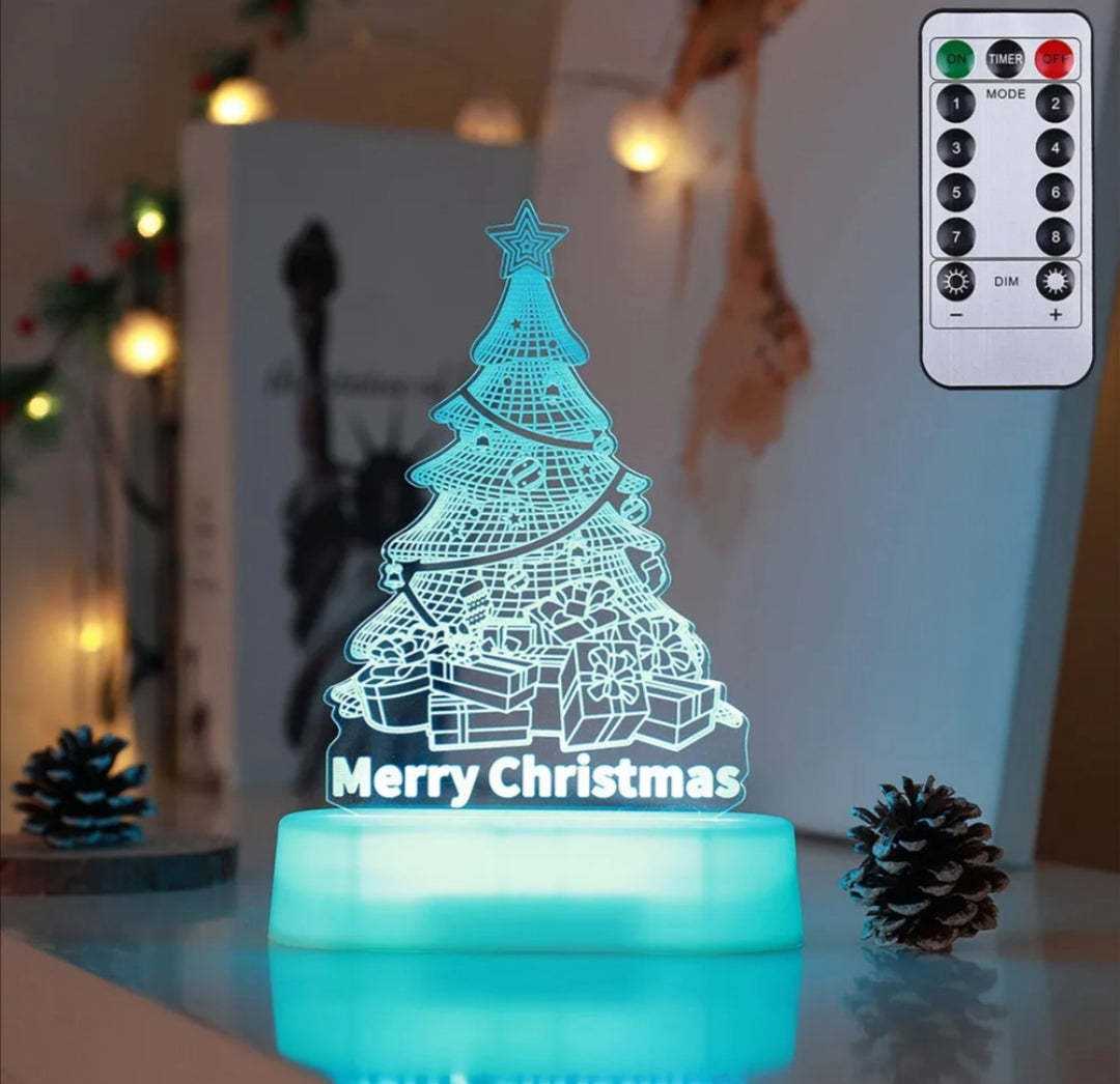 Christmas 3D lamp LED night light with remote control and acrylic Christmas tree design