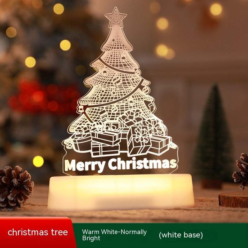 Christmas 3D lamp LED night light with Christmas tree design and warm white light on white base