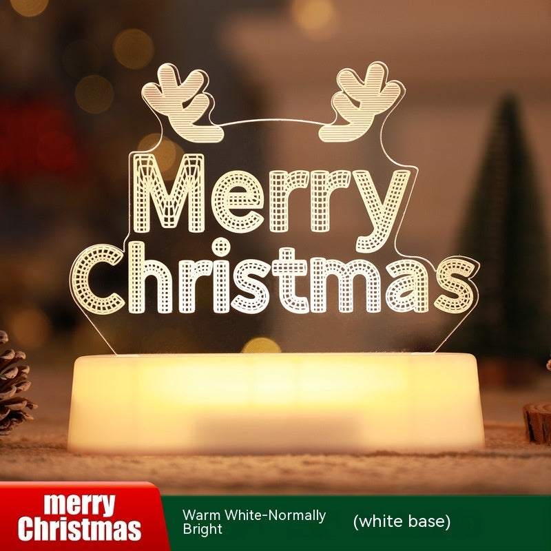 Christmas 3D lamp LED night light with "Merry Christmas" text and antlers on white base