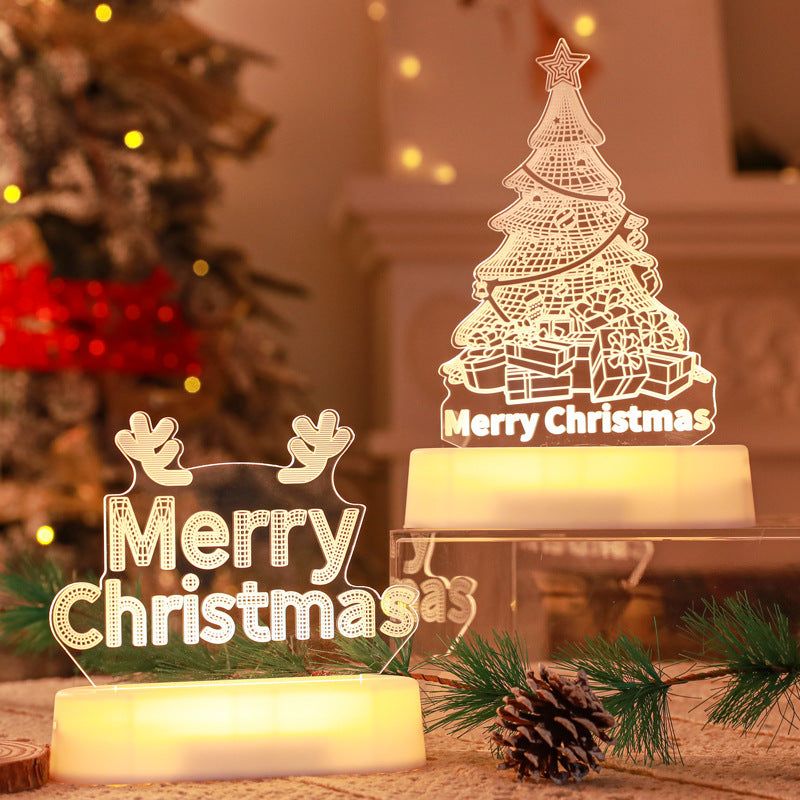 Christmas 3D lamp LED night light featuring a Merry Christmas design with reindeer and a Christmas tree.