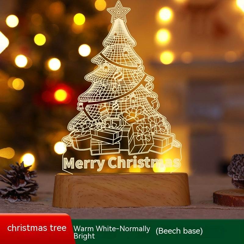 Christmas 3D lamp LED night light featuring a festive tree design with presents and 'Merry Christmas' text.