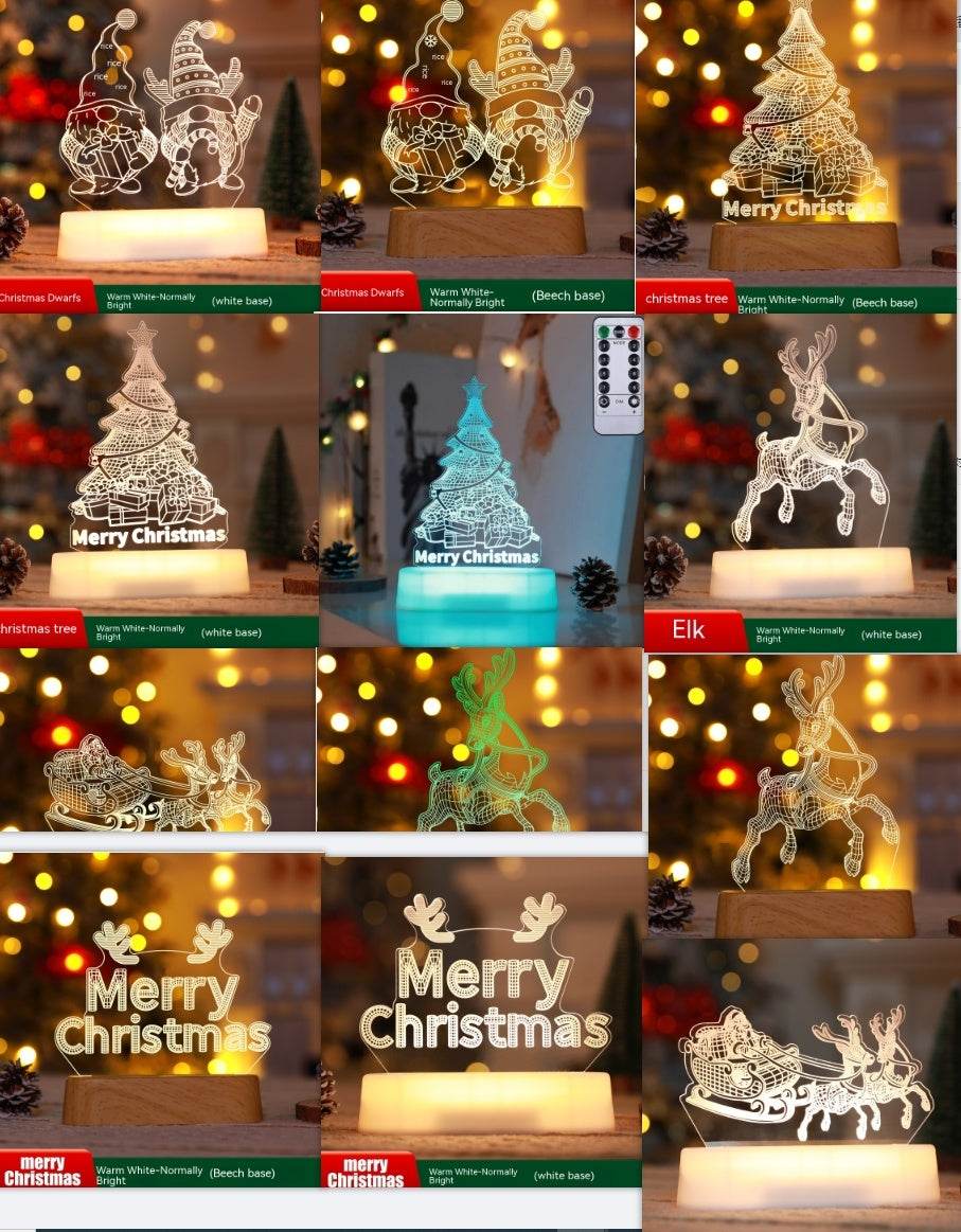 Christmas 3D lamp LED night light with festive designs and warm white glow for holiday decoration and gifts