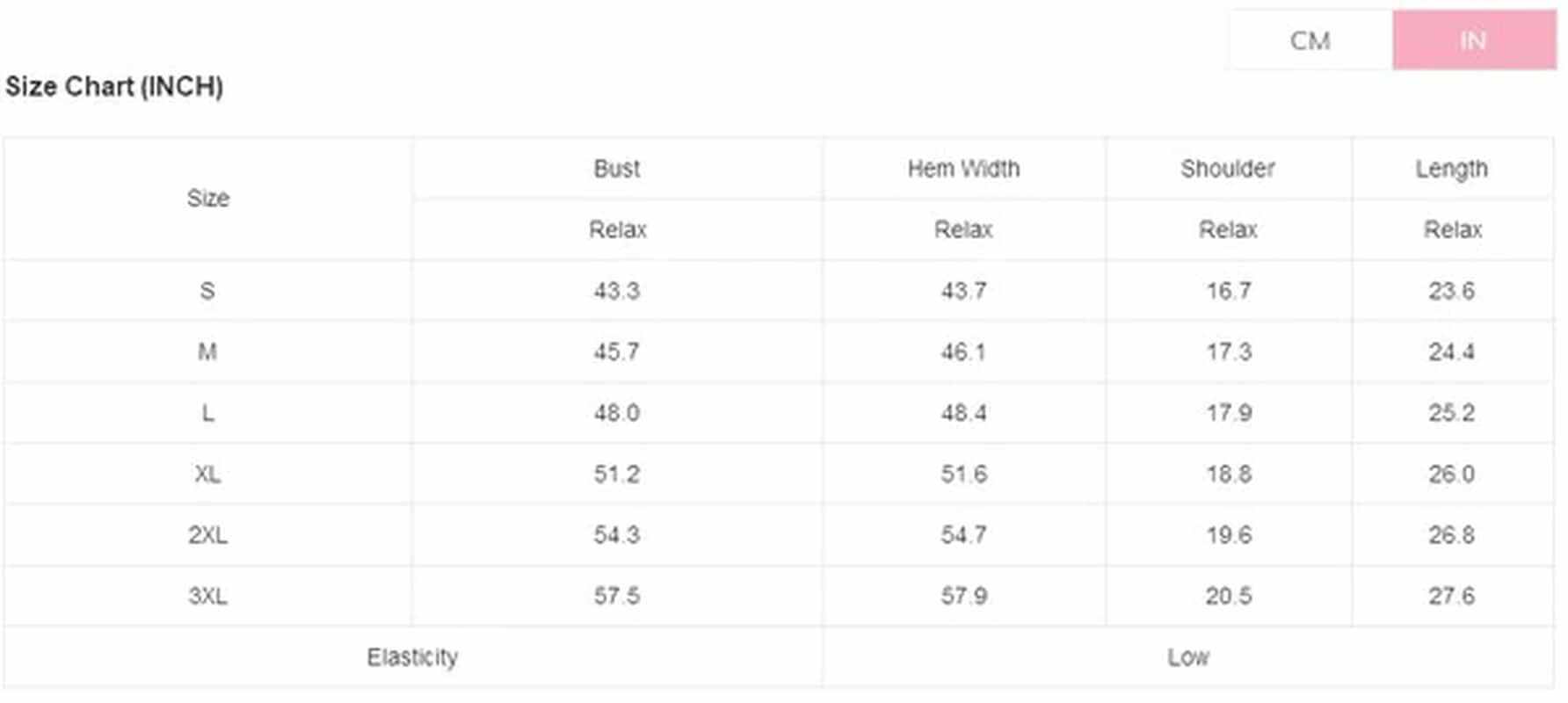 Size chart for Coffee Corduroy Stand Neck Zipped Puffer Vest in inches, detailing measurements for various sizes.