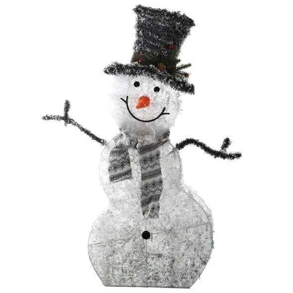 Collapsible LED Christmas snowman decoration with soft warm light and festive top hat