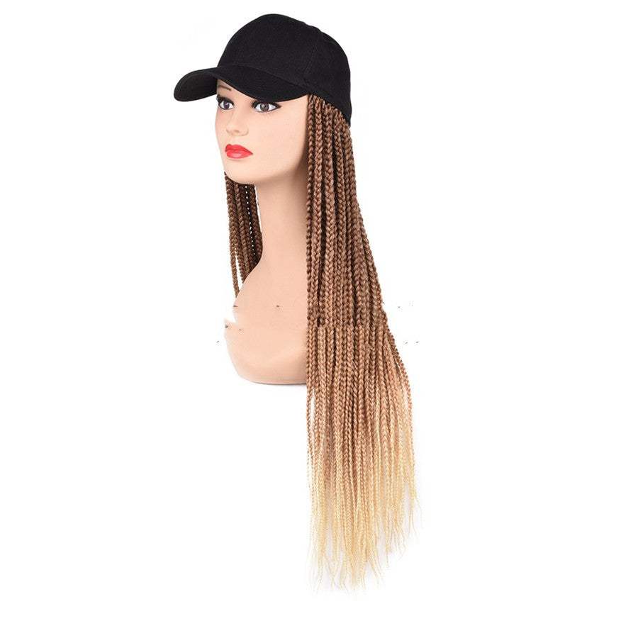 Black cap with long color braided hair rope wig accessory
