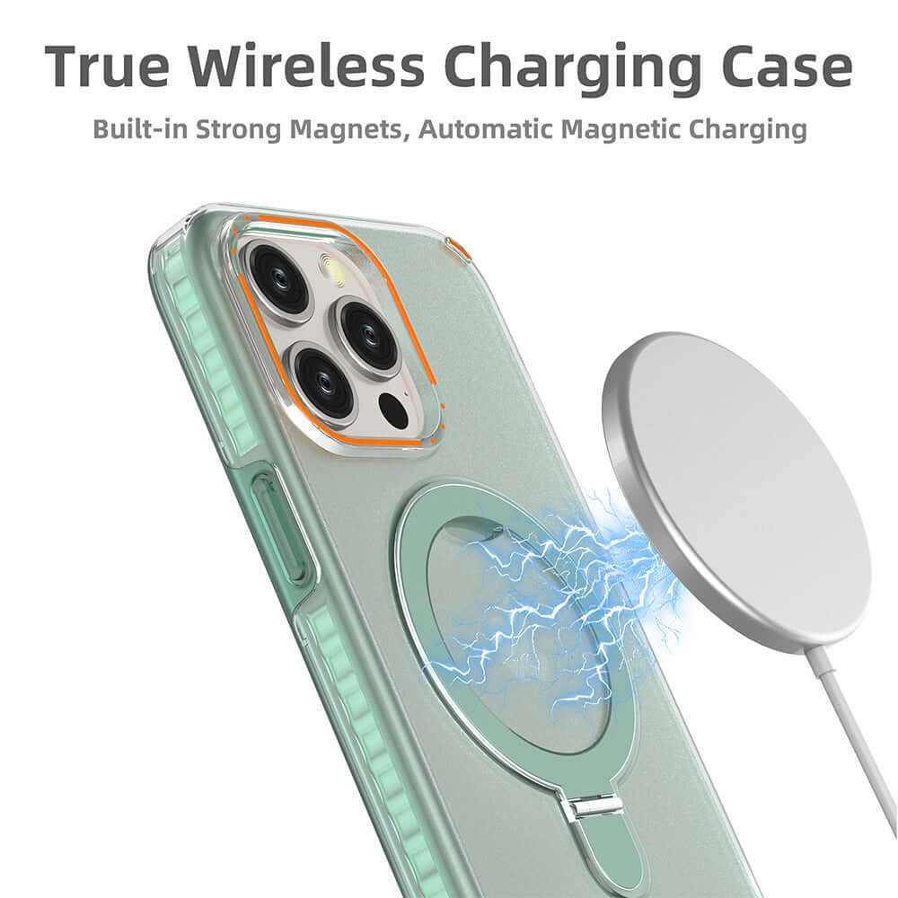 Transparent wireless charging case with strong magnets, automatic magnetic charging for iPhone.