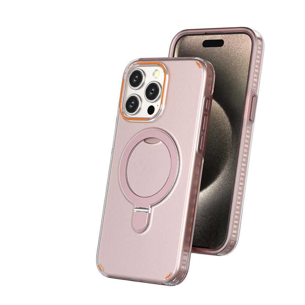 New colorful magnetic bracket phone case with holder stand for MagSafe, designed for wireless charging and camera protection.