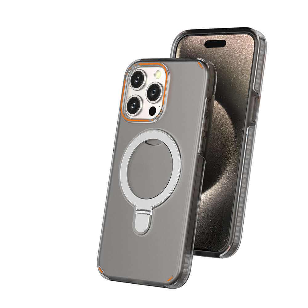 New colorful magnetic bracket phone case with holder stand, transparent design for MagSafe charging.
