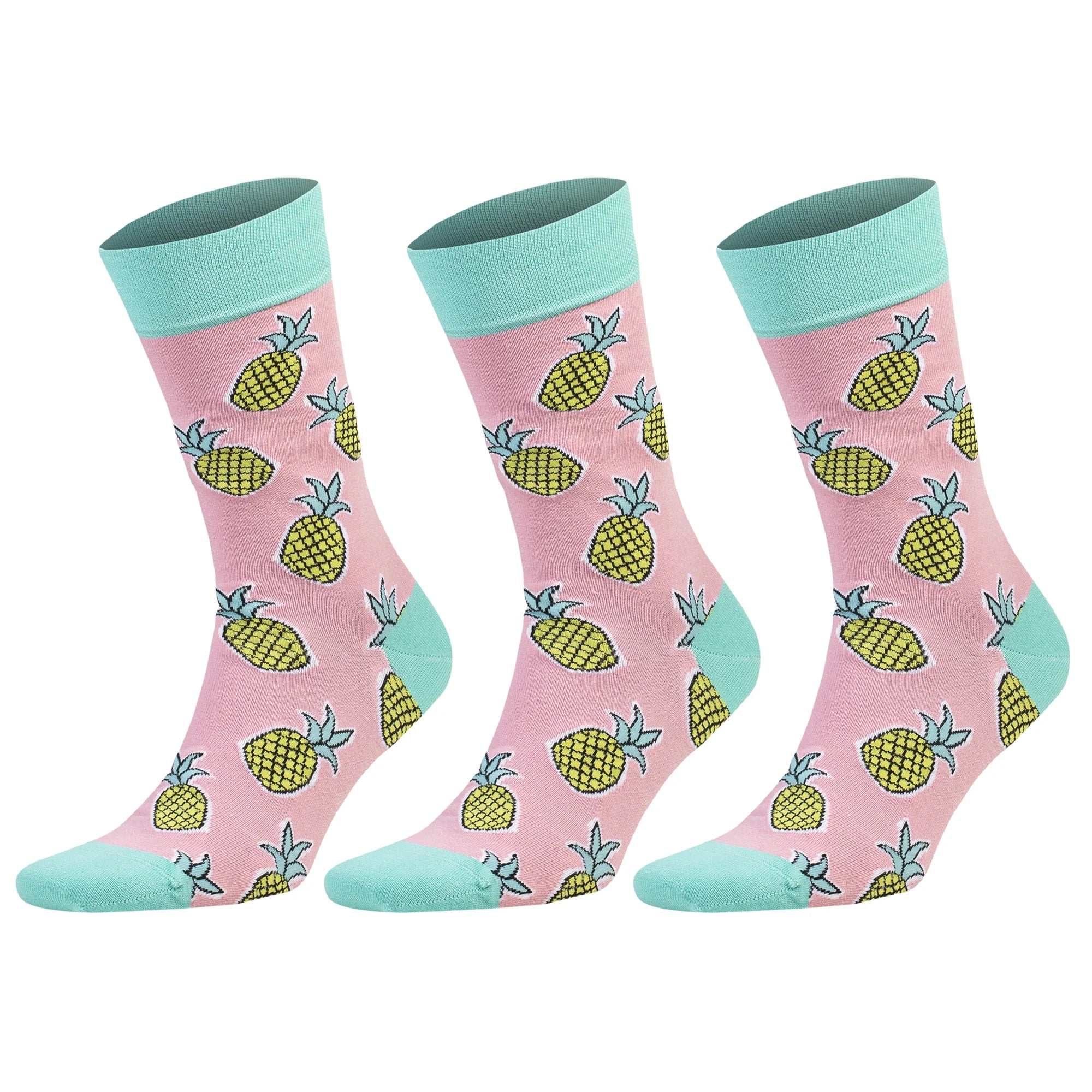 Colorful novelty crew socks with pineapple pattern, perfect for men and women, crafted for comfort and style.
