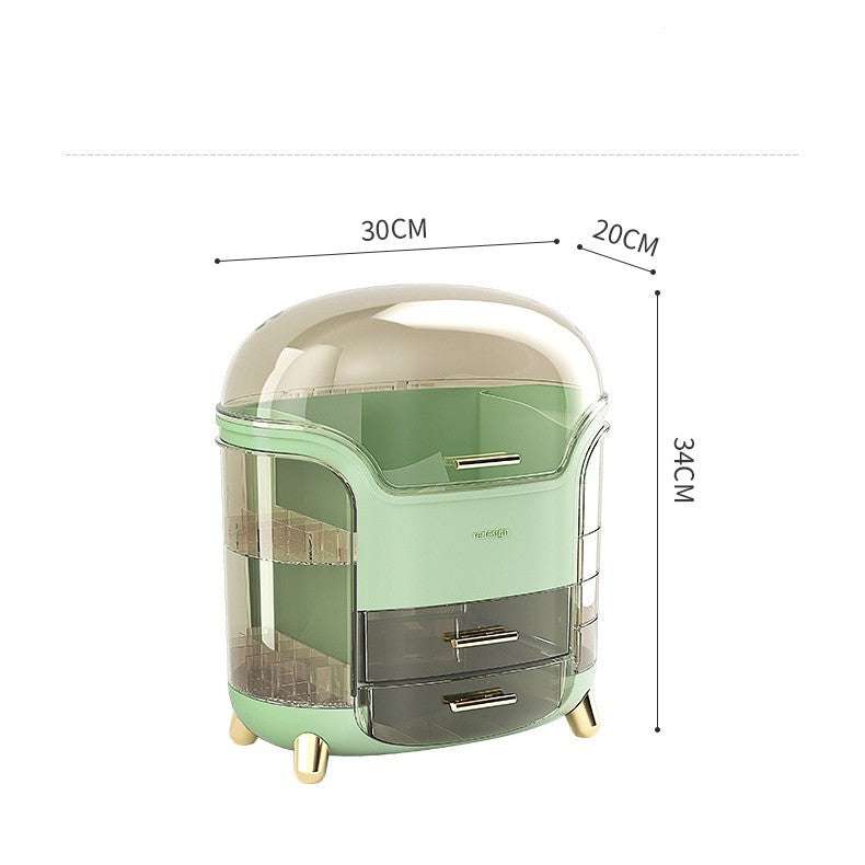 Premium light fir green cosmetic storage organizer with drawers and compartments, 30x20x34cm, 18L capacity