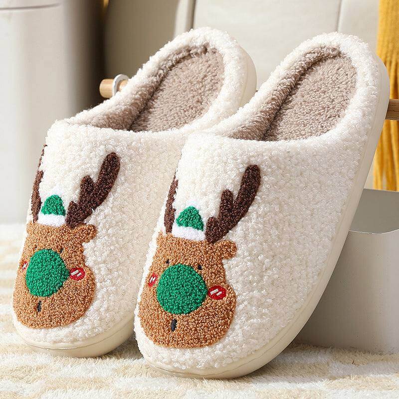 cozy winter home slippers with reindeer design plush and warm interior