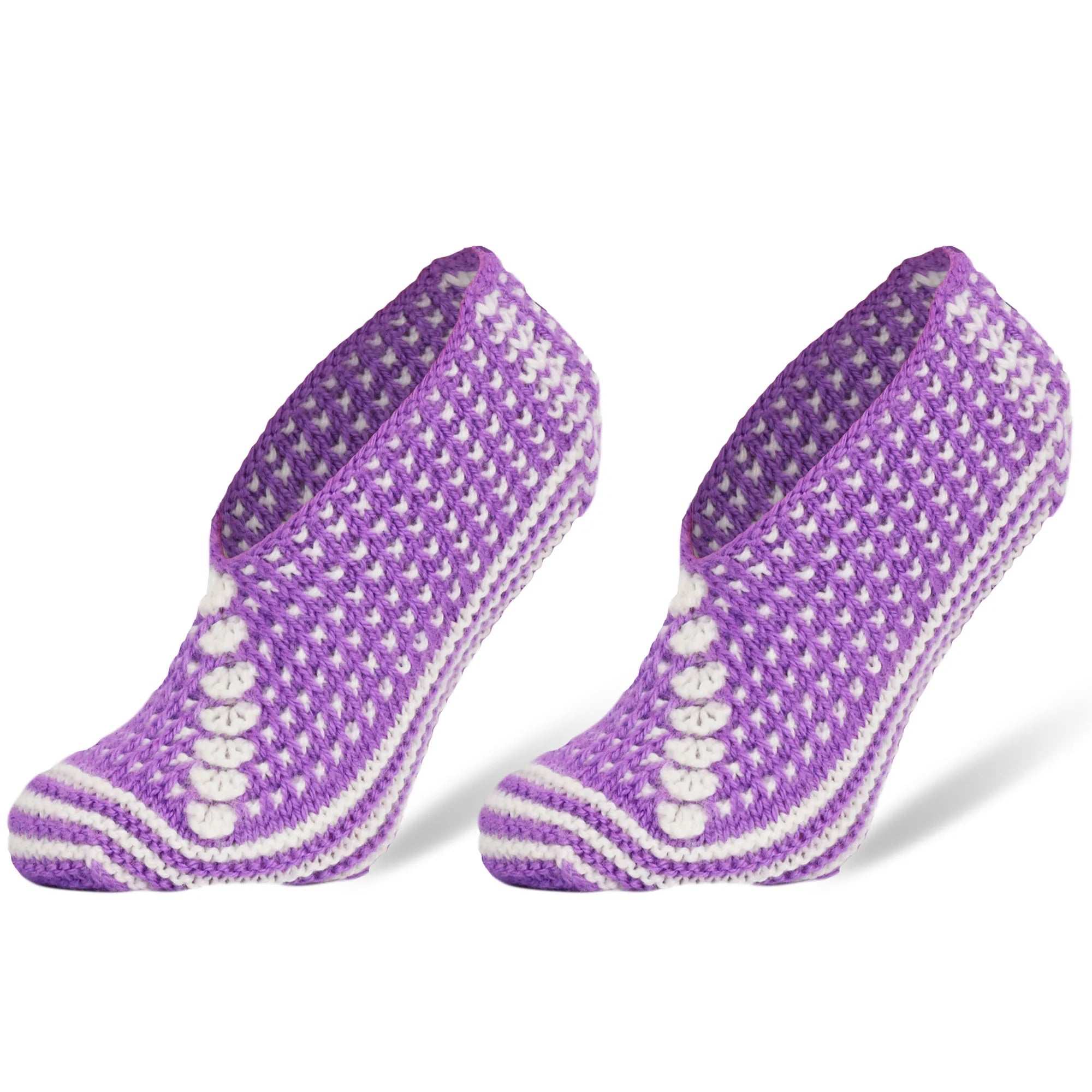 Purple hand-knitted crochet slippers for women, comfortable and warm, perfect for all seasons, shoe size 5-7.