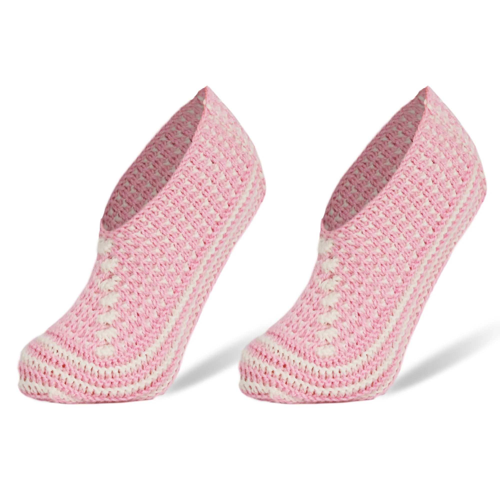 Handmade pink crochet slippers for women, perfect for warmth and comfort in all seasons.