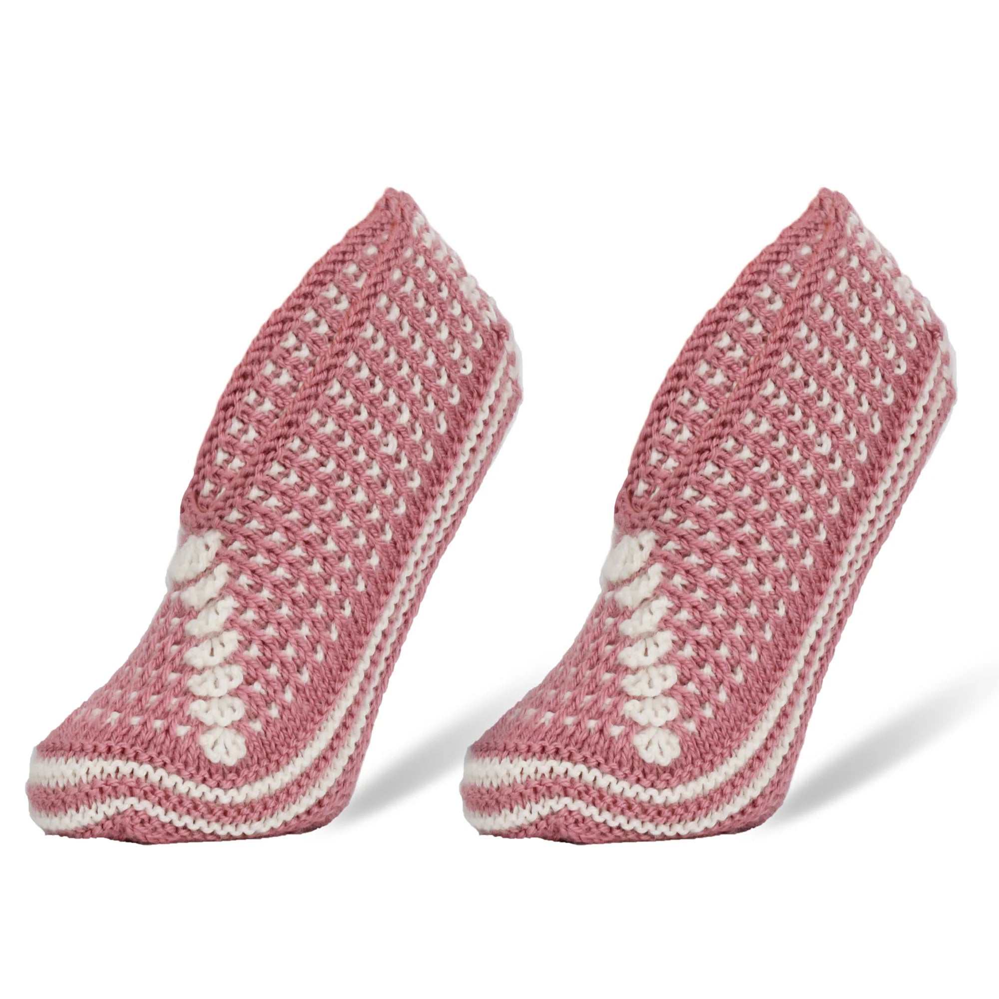 Handmade crochet slippers for women in pink, soft and warm for daily comfort, shoe size 5-7.