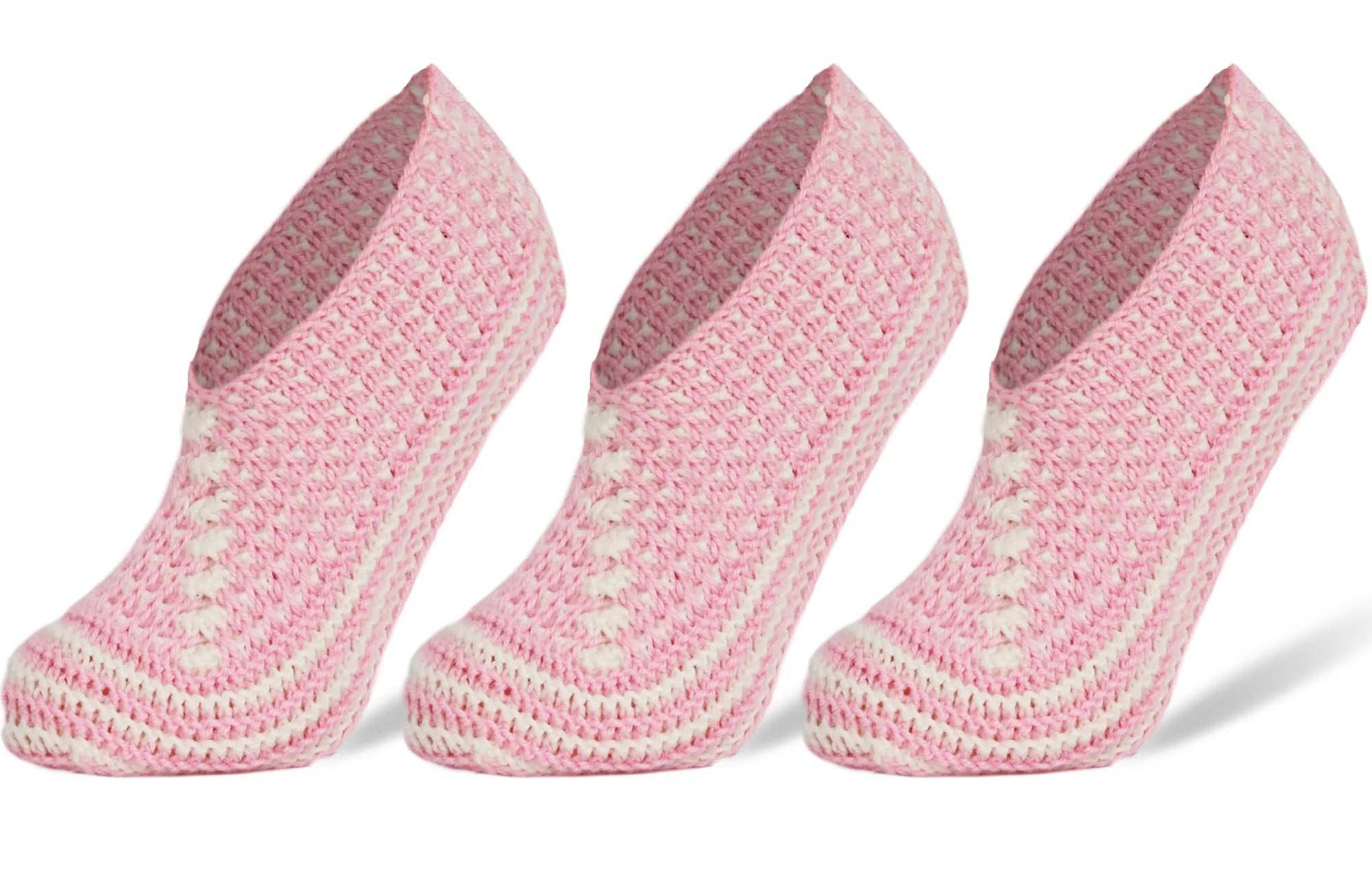 Handmade crochet slipper socks for women in pink, size 5-7, perfect for all seasons and daily comfort.