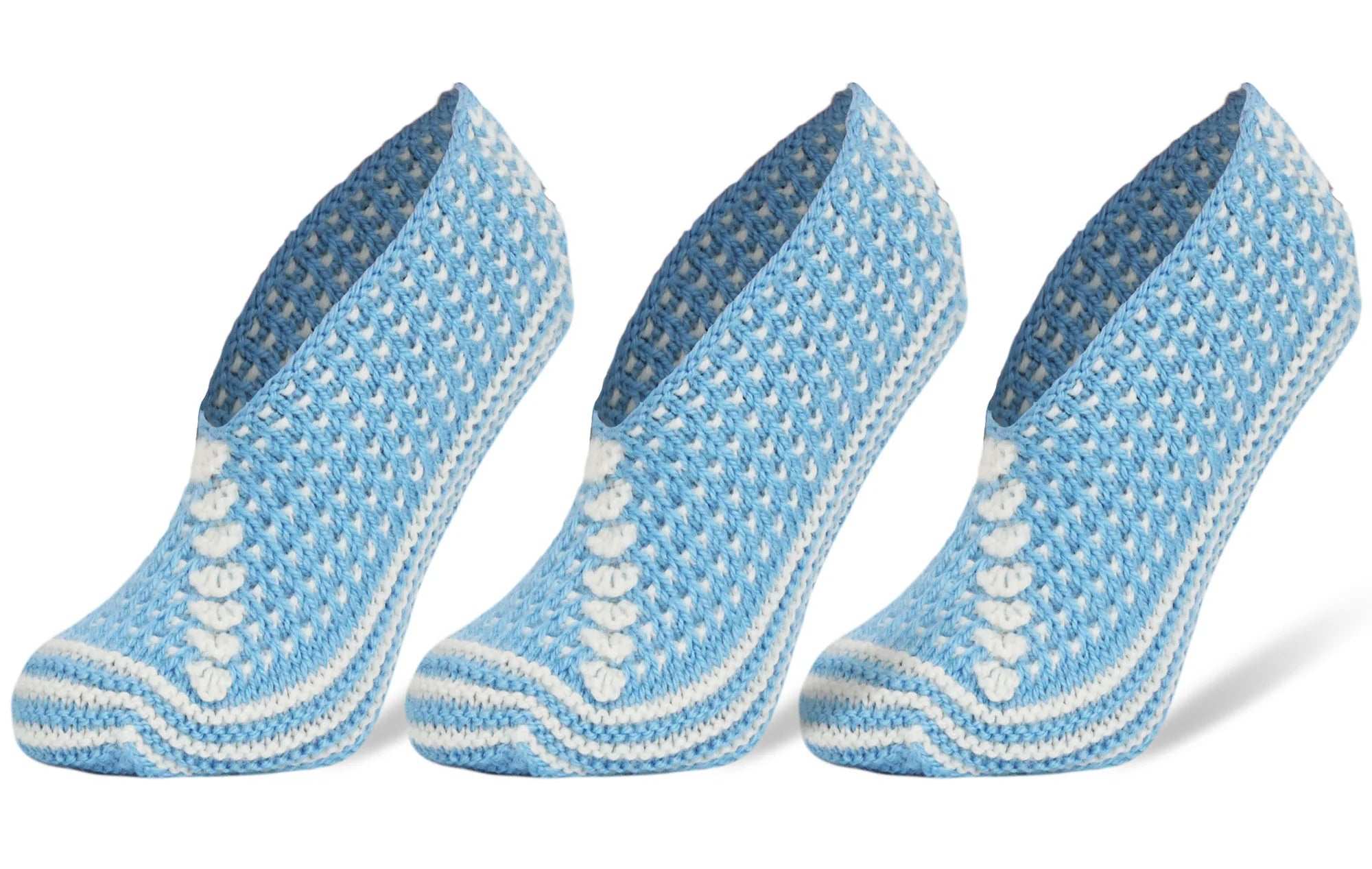 Cozy handmade crochet slipper socks for women in blue, size 5-7, perfect for all seasons and daily wear.