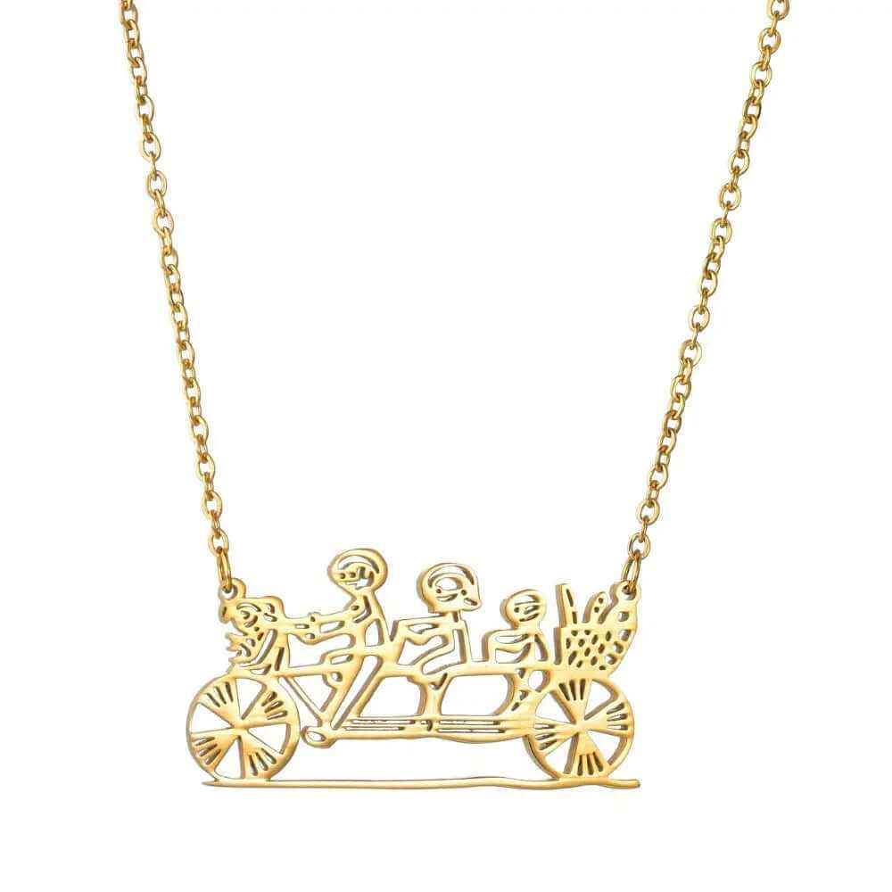 Gold plated custom doodle drawing necklace pendant with a bicycle design