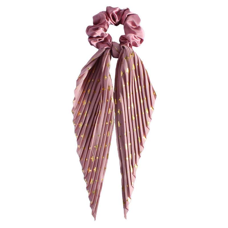 Purple floral silk ponytail hair loop with retro elastic printed hair rope accessory