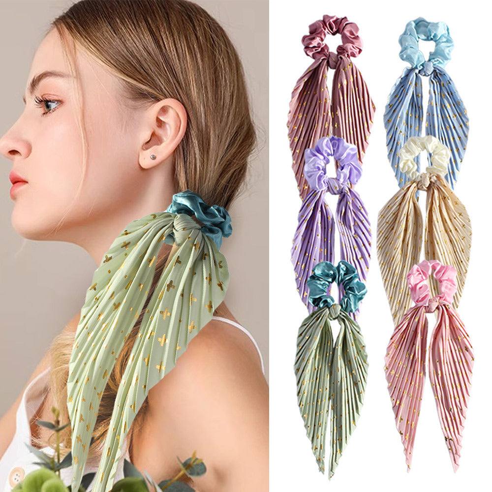 Silk ponytail hair loop floral printed hair band in multiple colors for women and girls