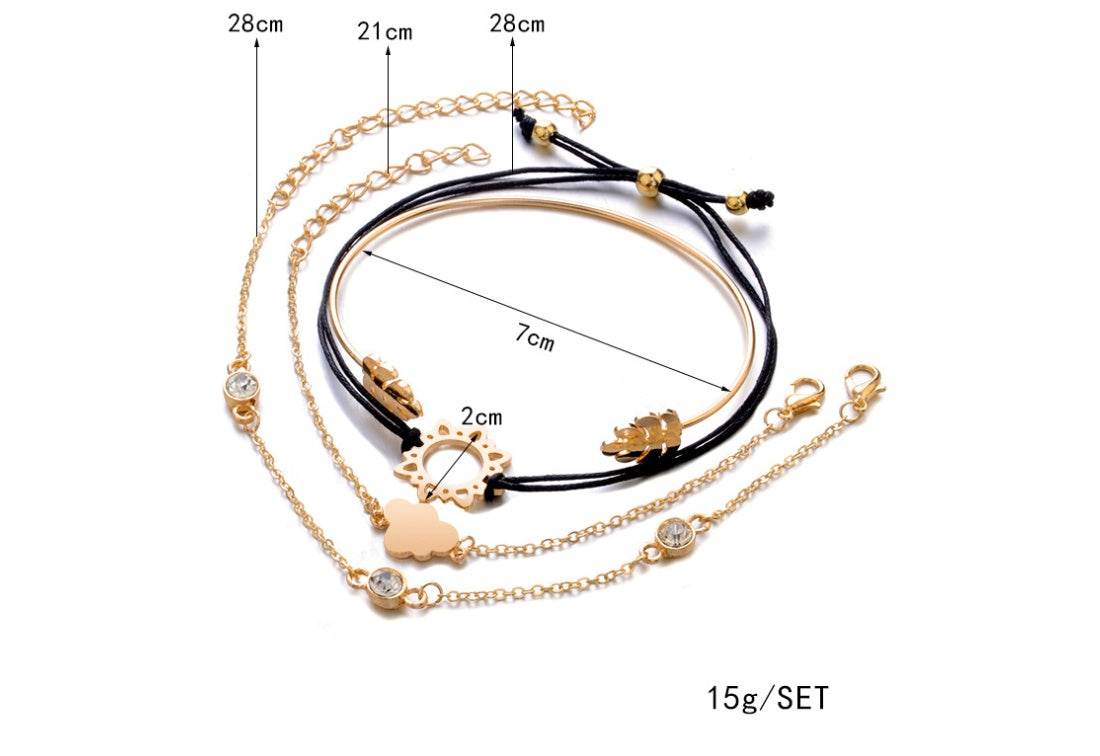 CZ Heart Gold Crystal women's alloy bracelet set with heart design and plating, 4-piece wedding jewelry set.