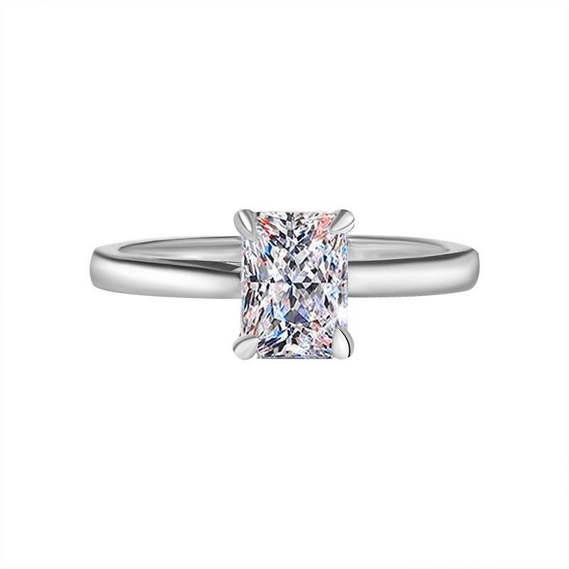 D Color 1 Carat Moissanite Ring with rectangular stone and silver band