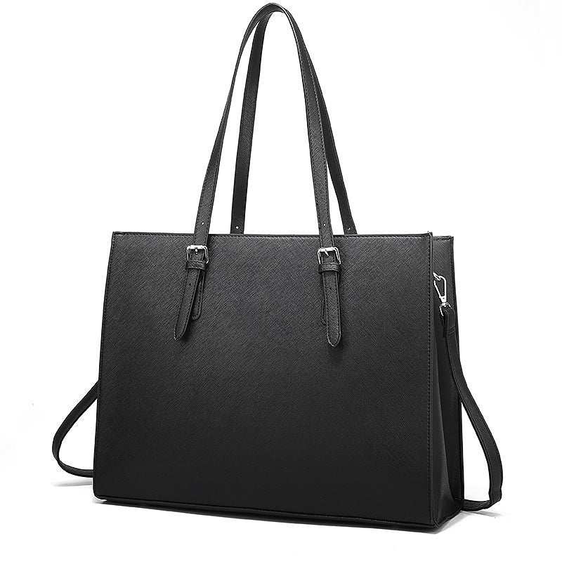 Large capacity black women's shoulder portable business computer bag with multiple compartments and adjustable straps