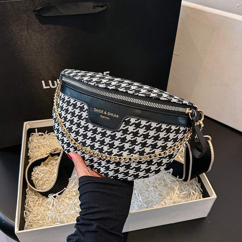 Women's Fashion Houndstooth Chest Bag Shoulder Bag