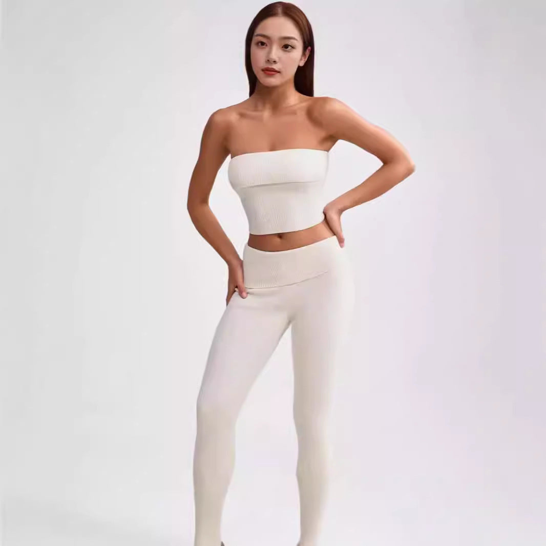 New Women's Tube Top Bell-bottom Pants Yoga Clothes Two-piece Set