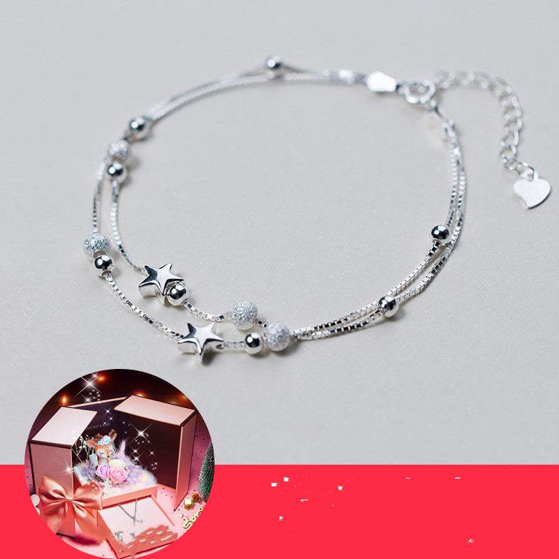 Delicate silver star and bead bracelet birthday gift for girls in luxury gift box