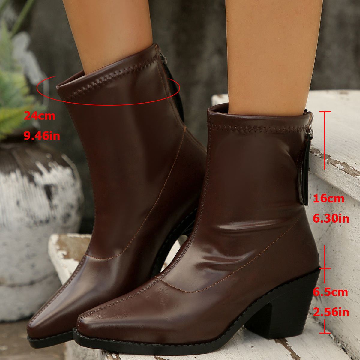 European And American Pointed Toe Chunky Heel Martin Boots