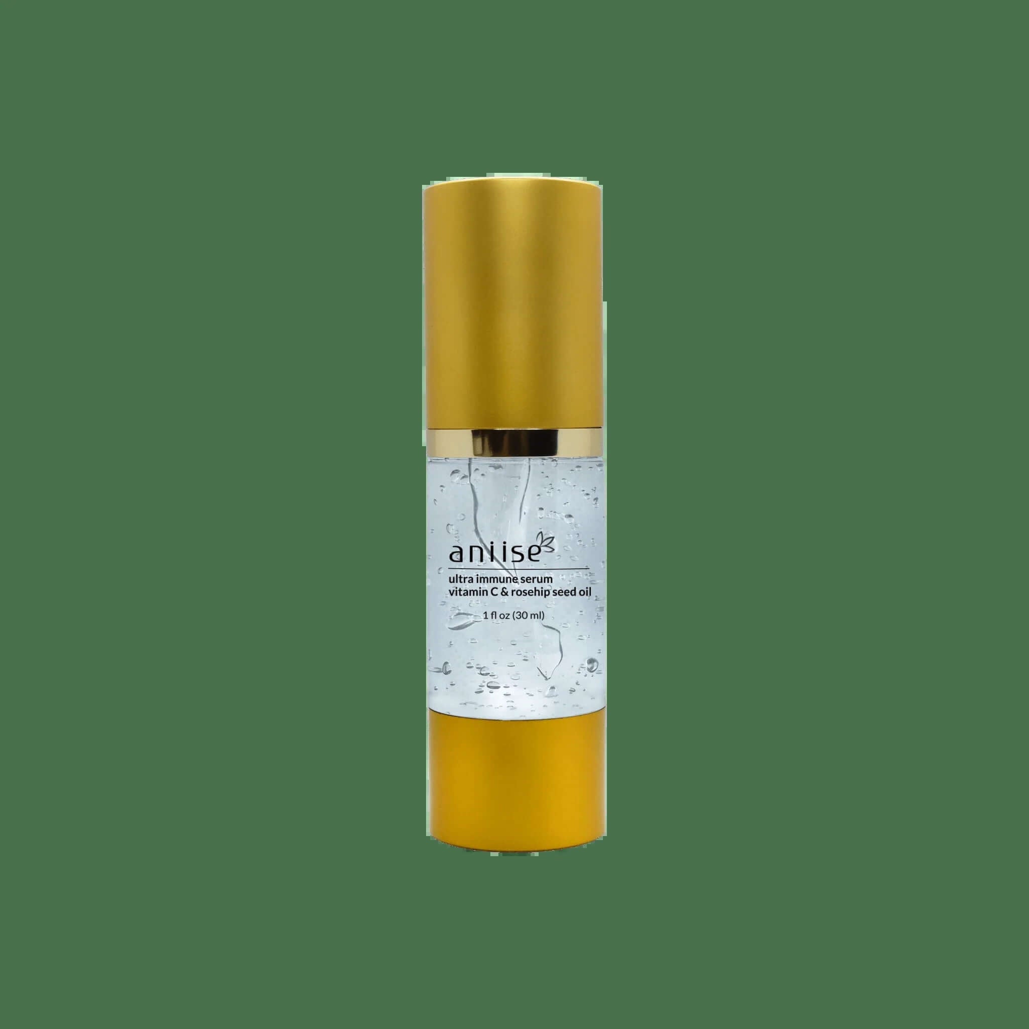 Daily Brightening Ultra Immune Vitamin C Face Serum with gold packaging, ideal for anti-aging and skin nourishment.