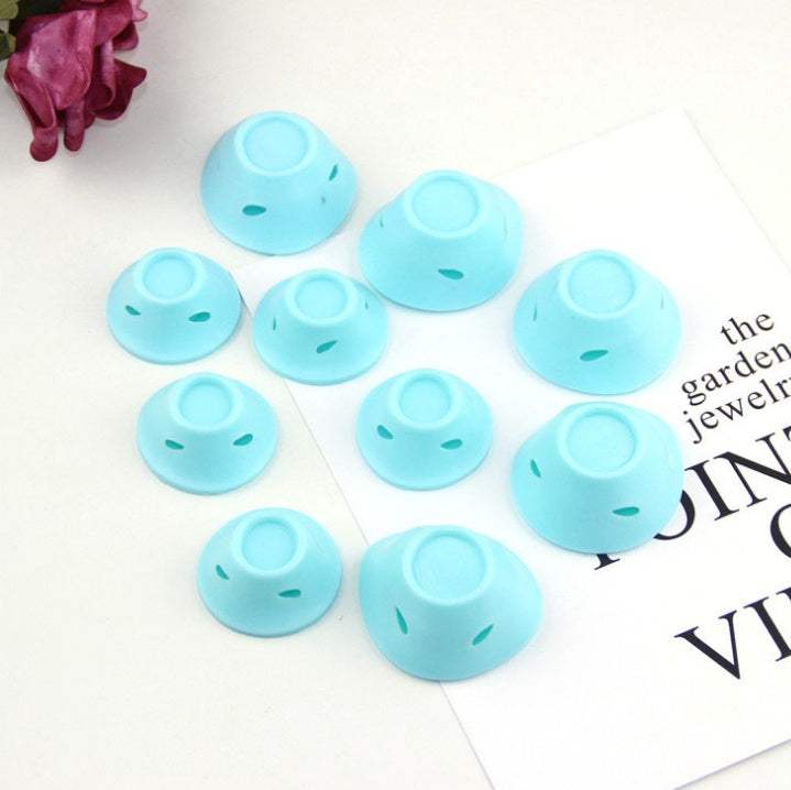 Damage-Free Styling silicone hair curlers in blue, set of ten, soft and flexible for easy hair curling without heat damage.